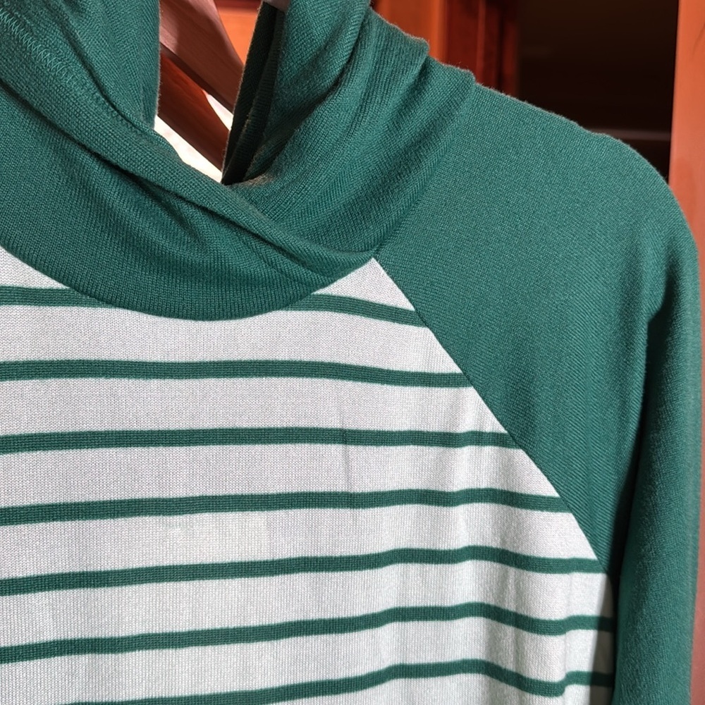 NWT LuLaRoe Amber Lightweight Green Striped Hoodie Hacci Size Large - Picture 3 of 9